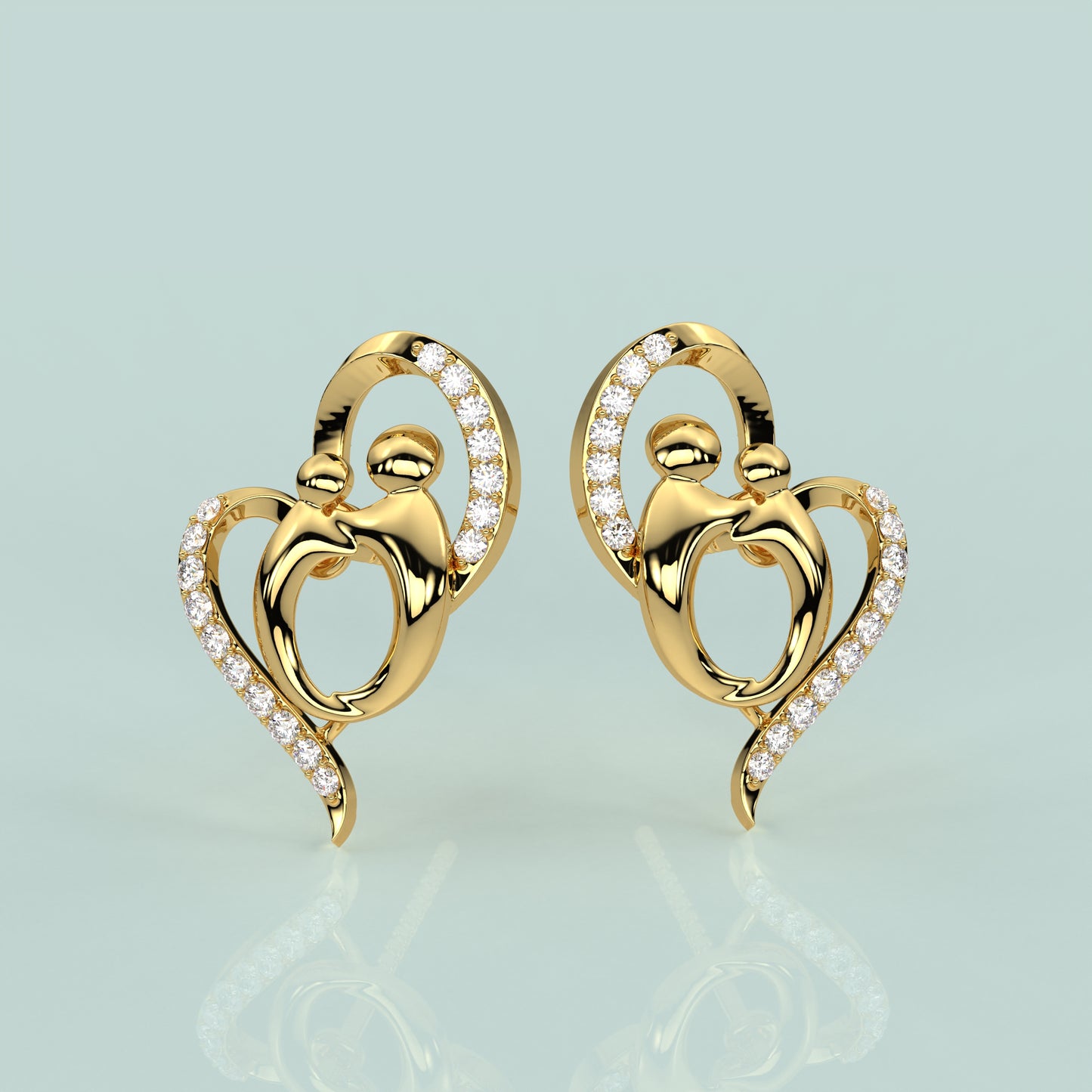 Yellow gold Heart shape 925 Silver Earring