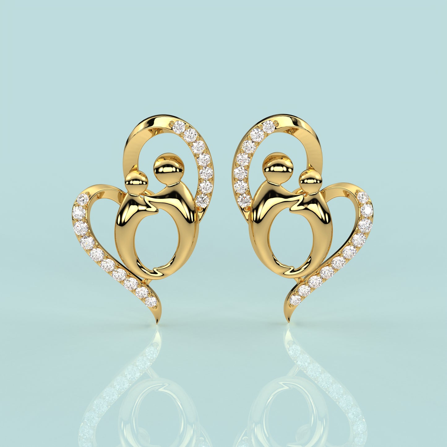 Yellow gold Heart shape 925 Silver Earring