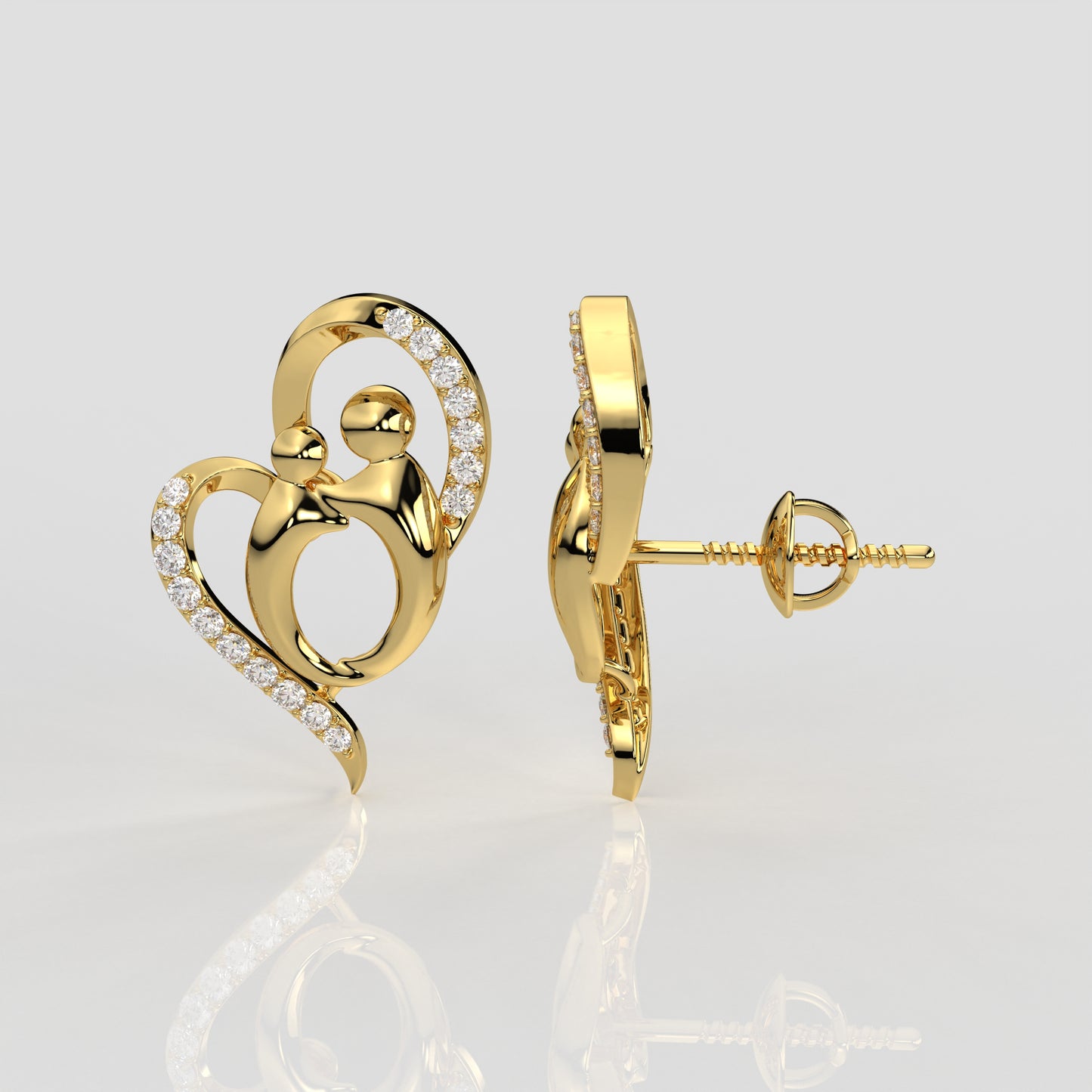 Yellow gold Heart shape 925 Silver Earring