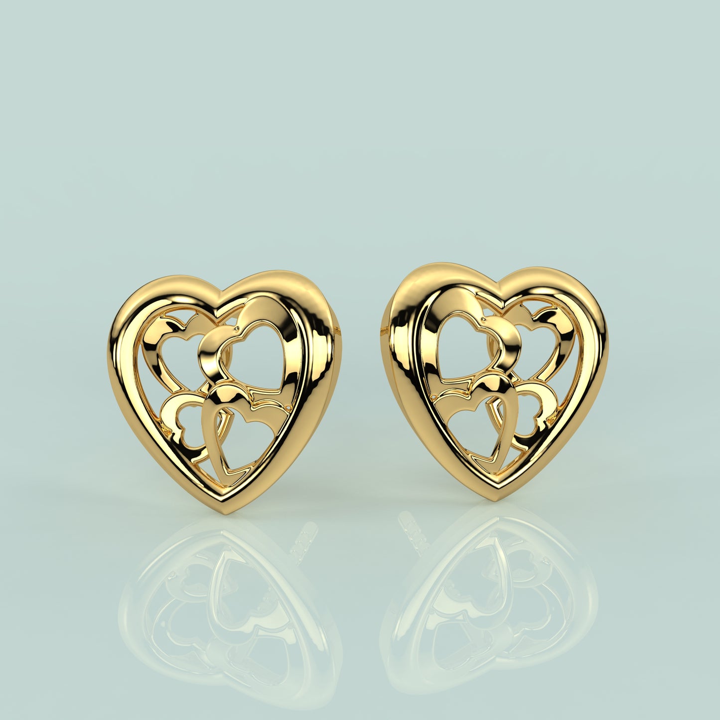 Yellow gold Heart 925 Silver Earring