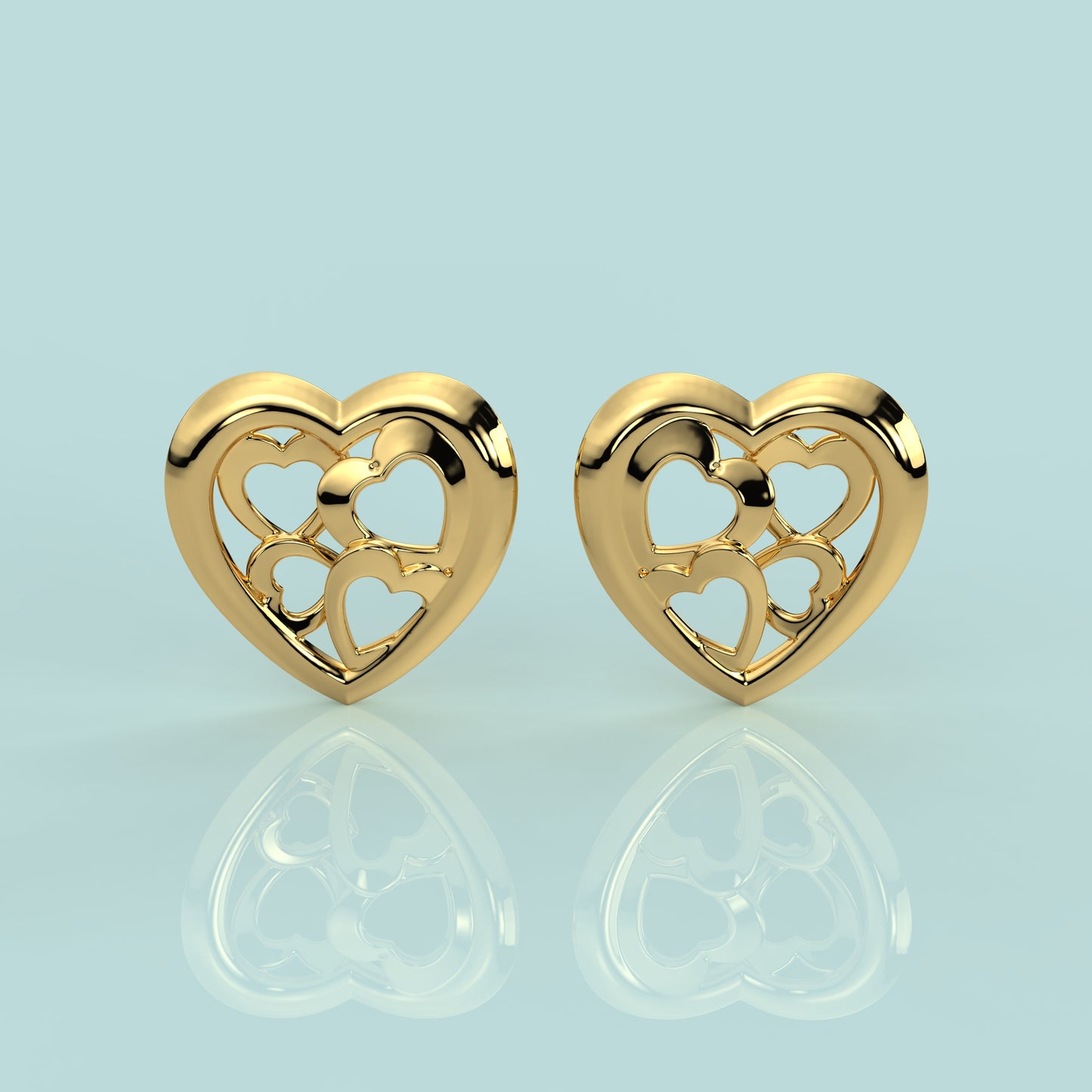 Yellow gold Heart 925 Silver Earring