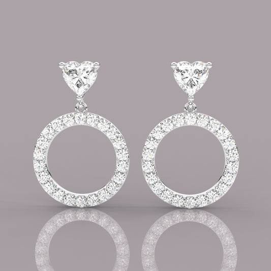 Dangle Heart 1 Carat Moissanite Diamond 925 Silver Earring