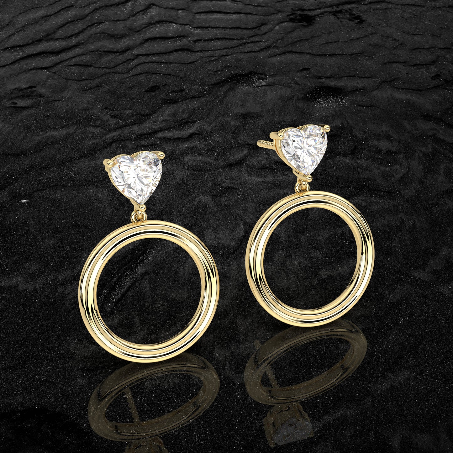 Yellow gold Heart circle 925 Silver Earring