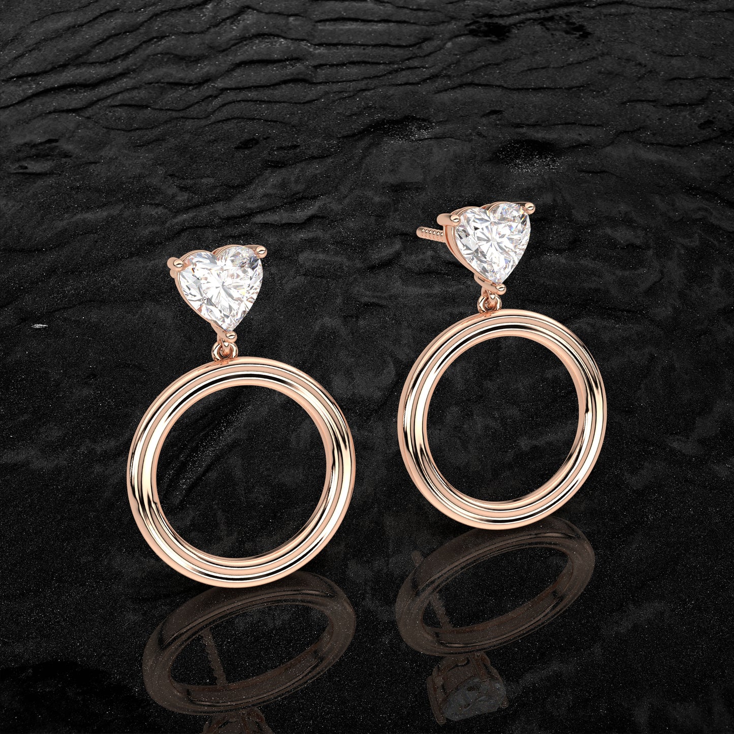 Rose gold Heart circle 925 Silver Earring