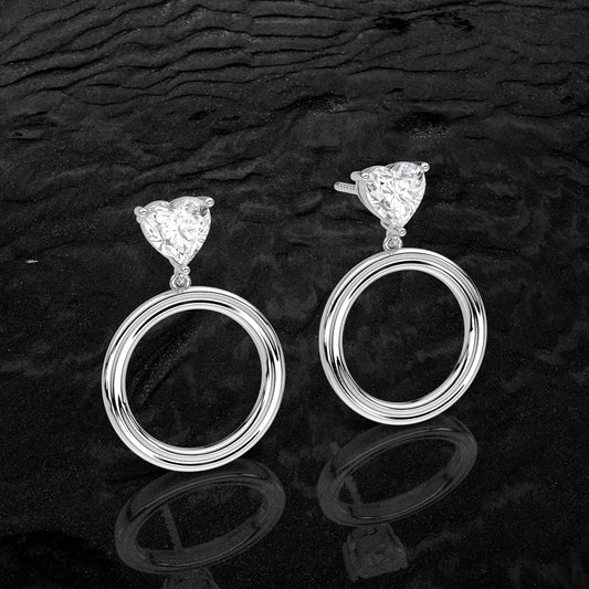 Heart circle 1 Carat Moissanite Diamond 925 Silver Earring