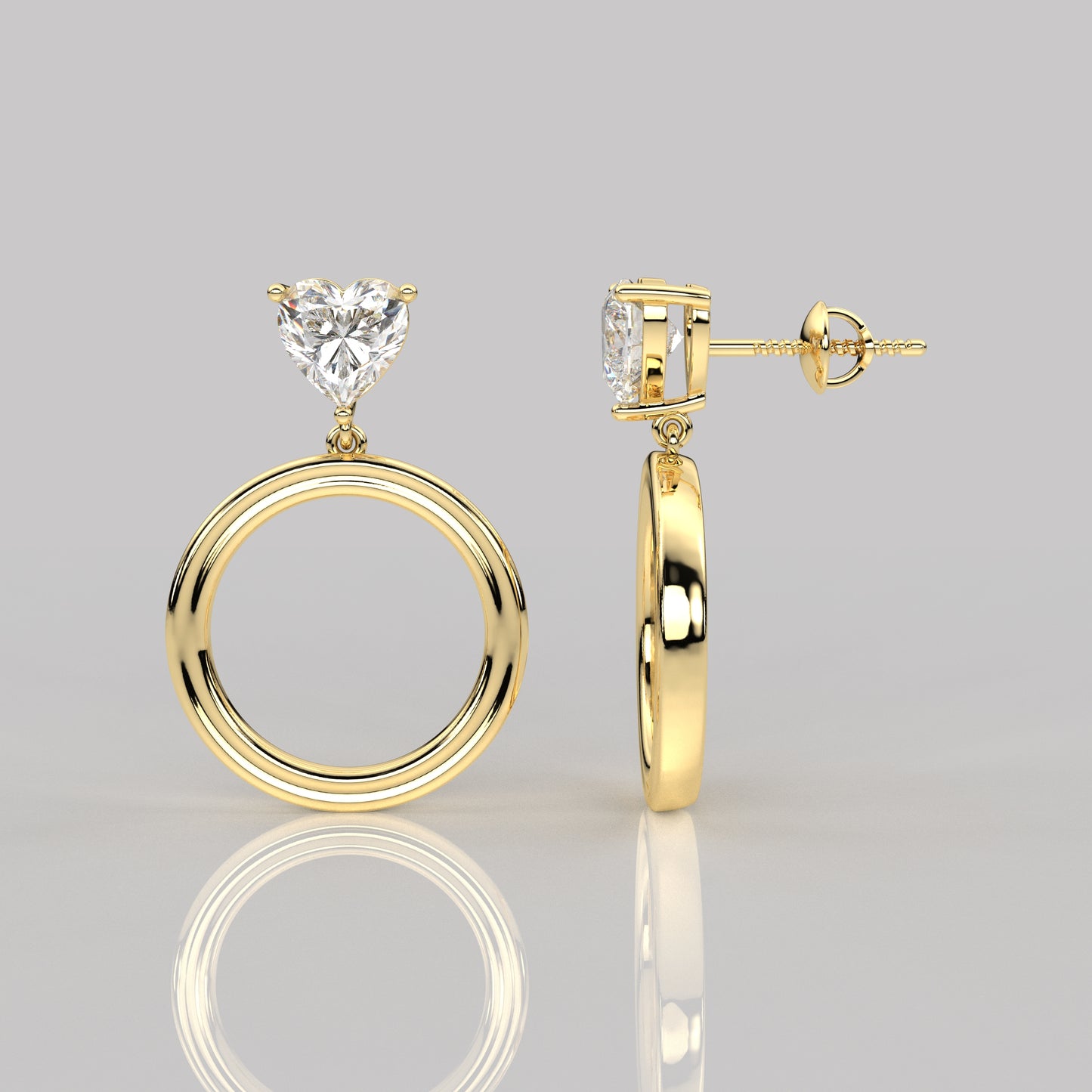 Yellow gold Heart circle 925 Silver Earring