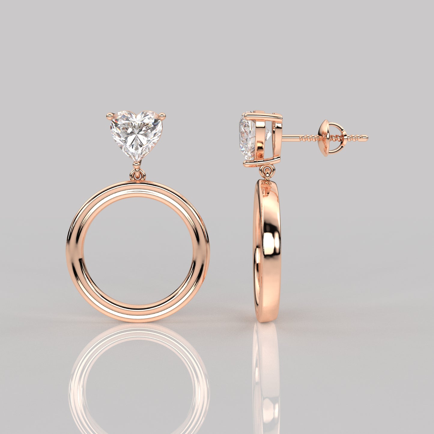 Rose gold Heart circle 925 Silver Earring