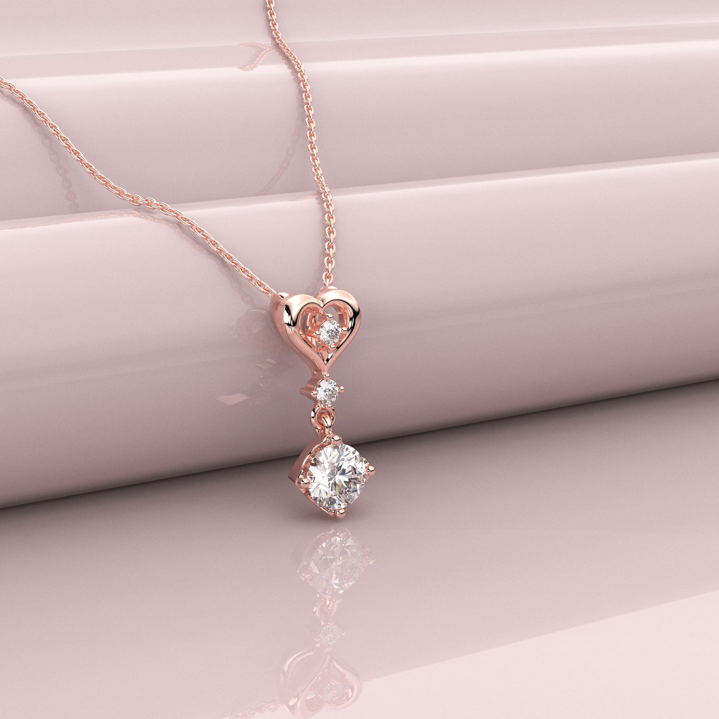 Heart Round 925 Silver Rose Gold Necklace