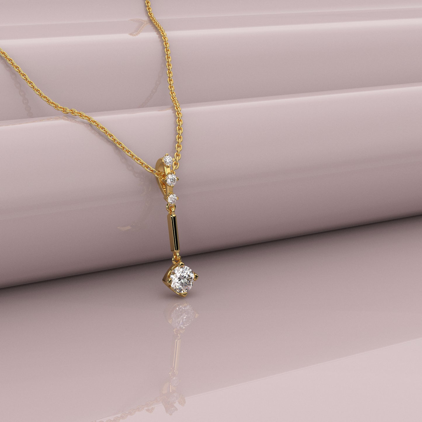 Stick Solitaire 925 Silver Gold Necklace