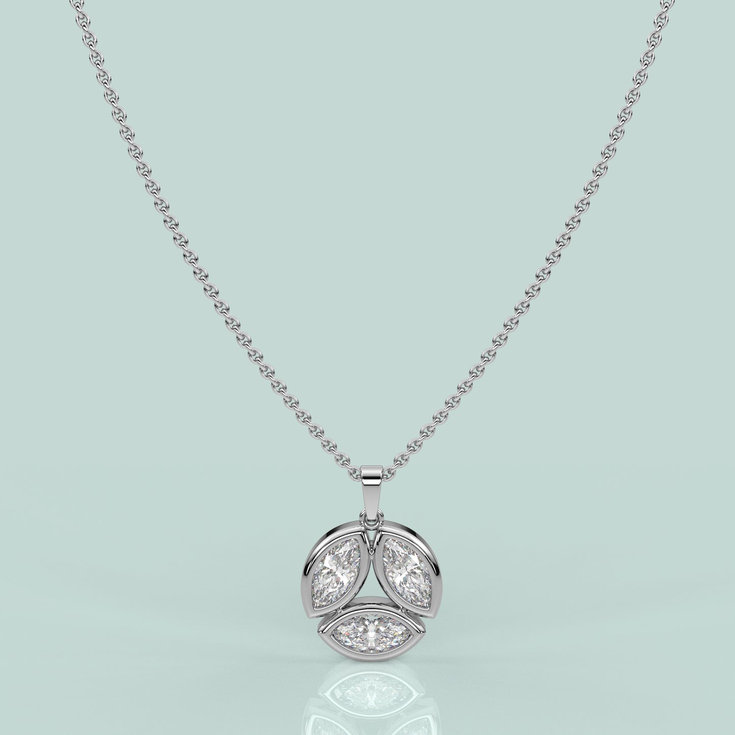 Three Marquise 925 Sterling Silver Necklace