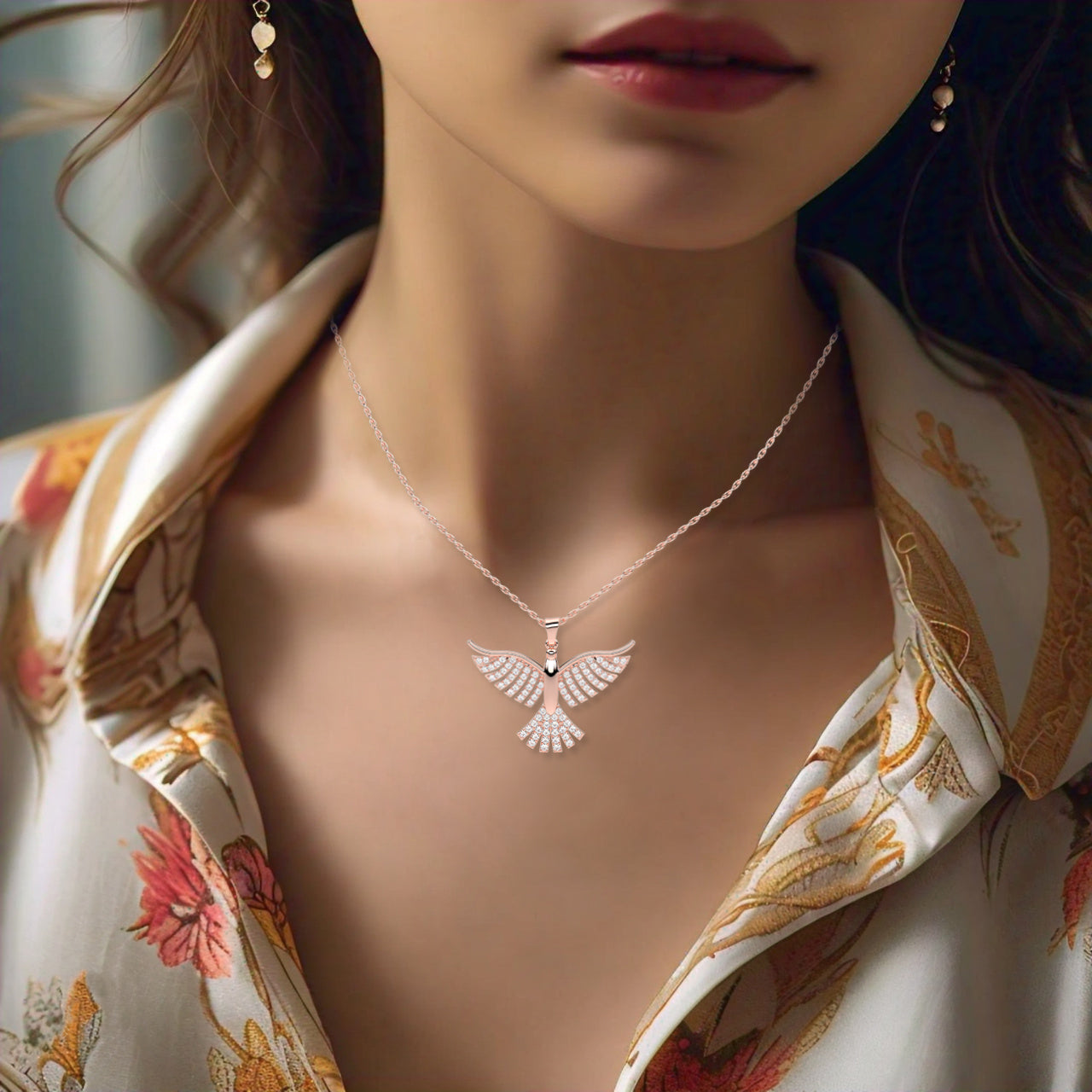 Rose Gold Bird 925 Silver Necklace