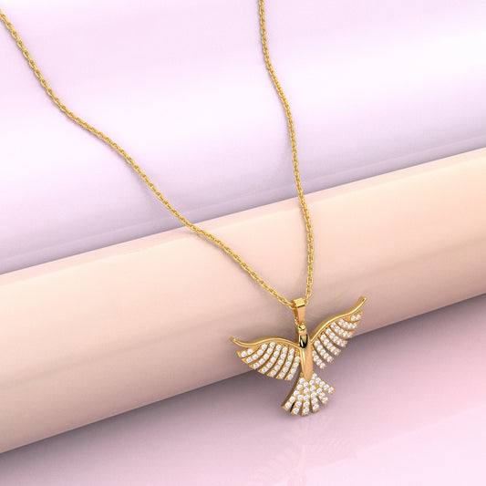 Yellow Gold Bird 925 Sterling Silver Necklace