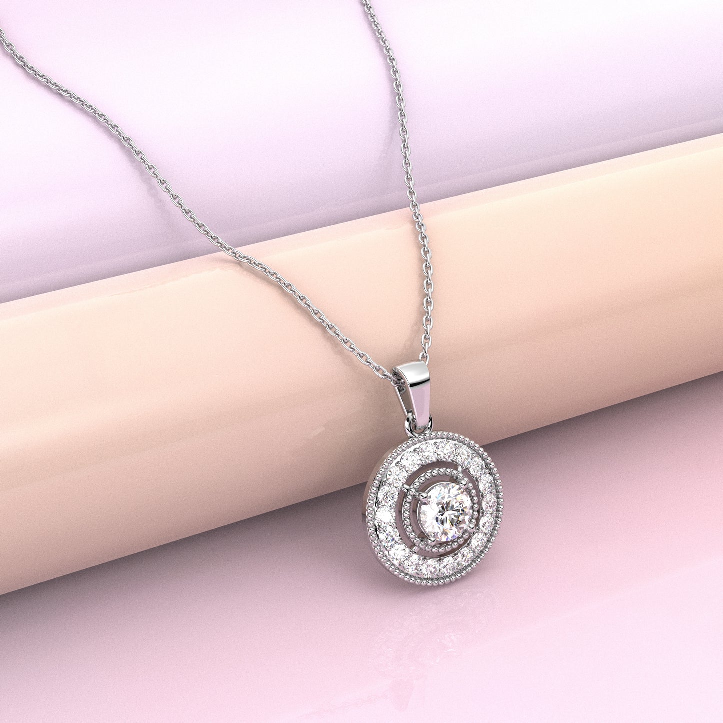 Double Halo 925 Sterling Silver Necklace