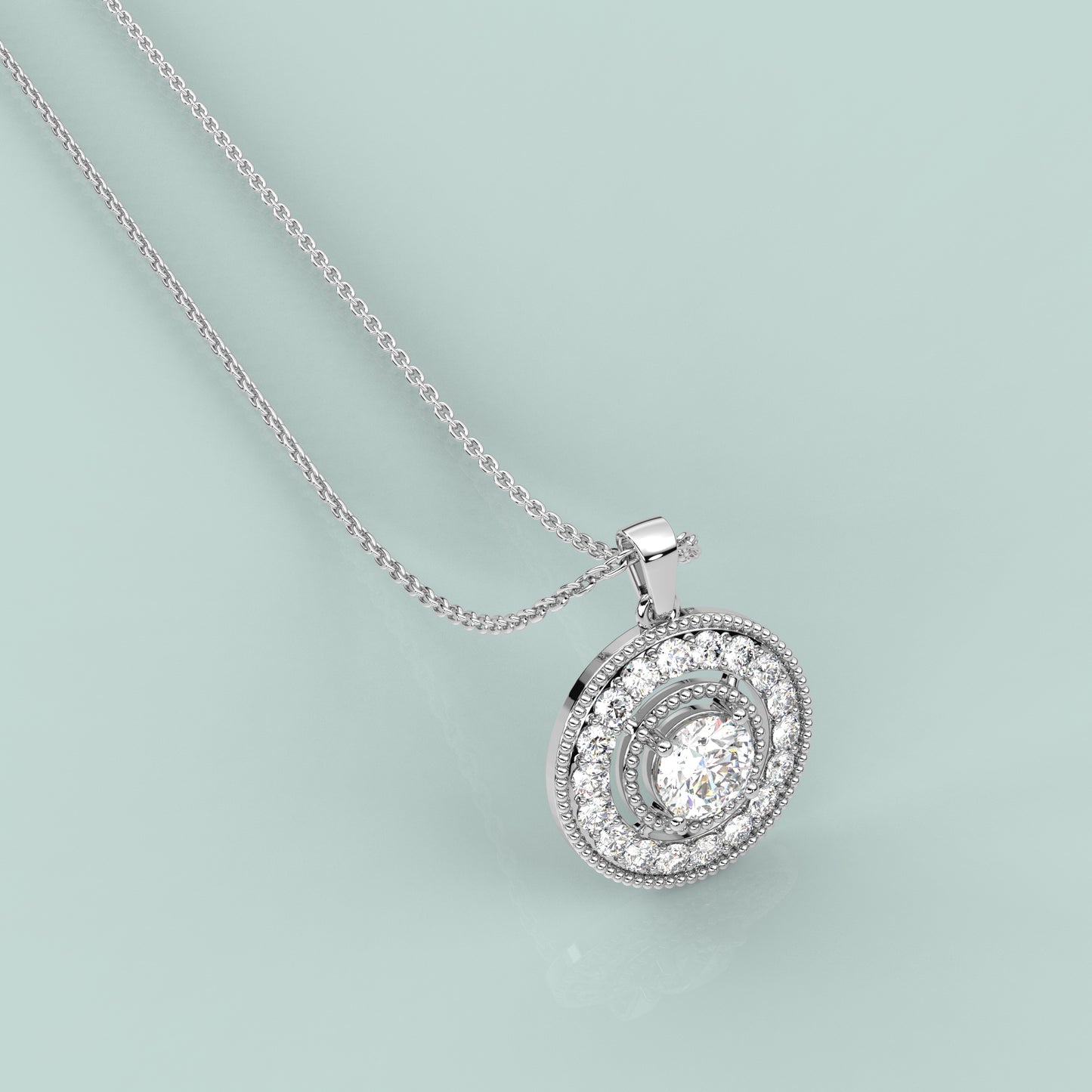 Double Halo 925 Sterling Silver Necklace