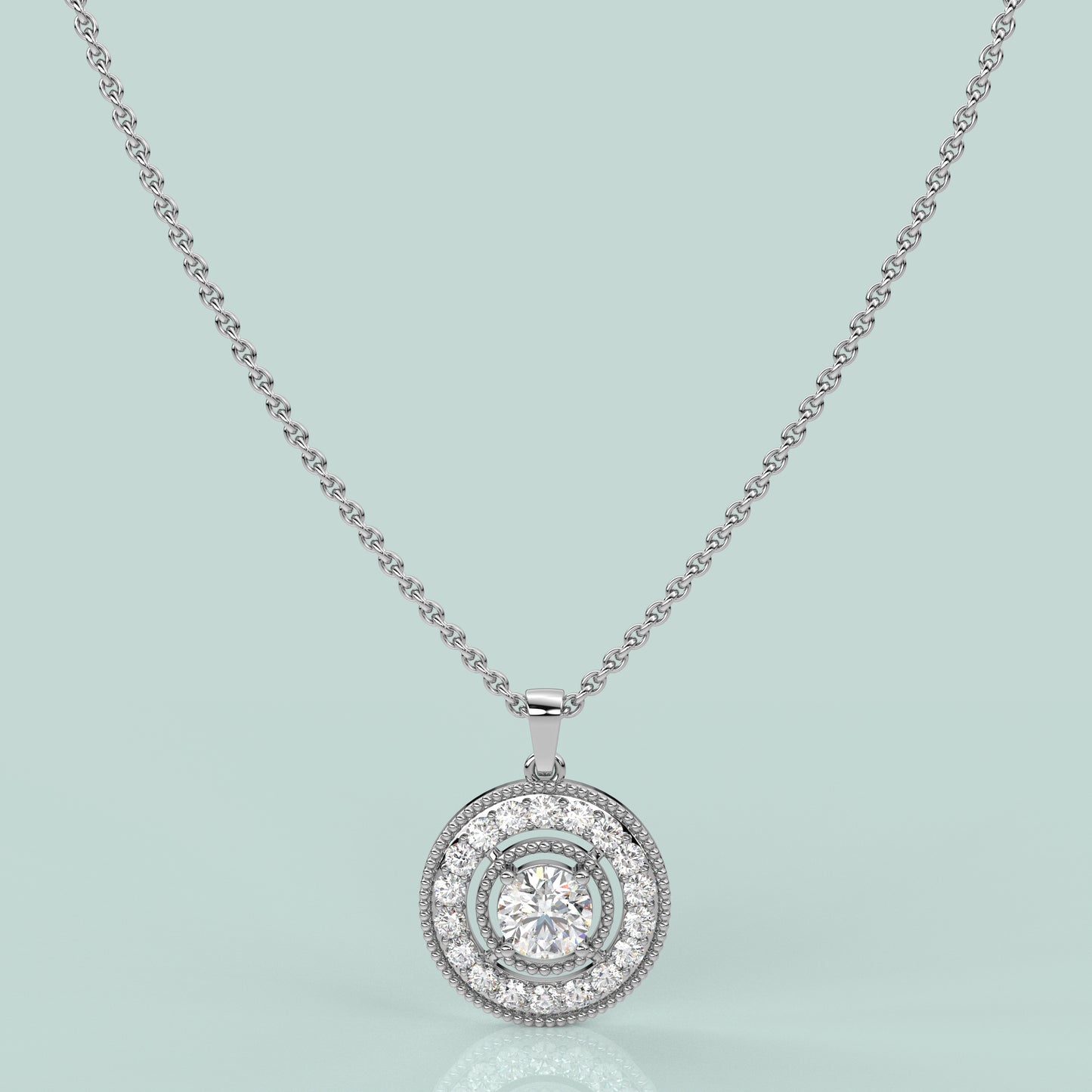 Double Halo 925 Sterling Silver Necklace