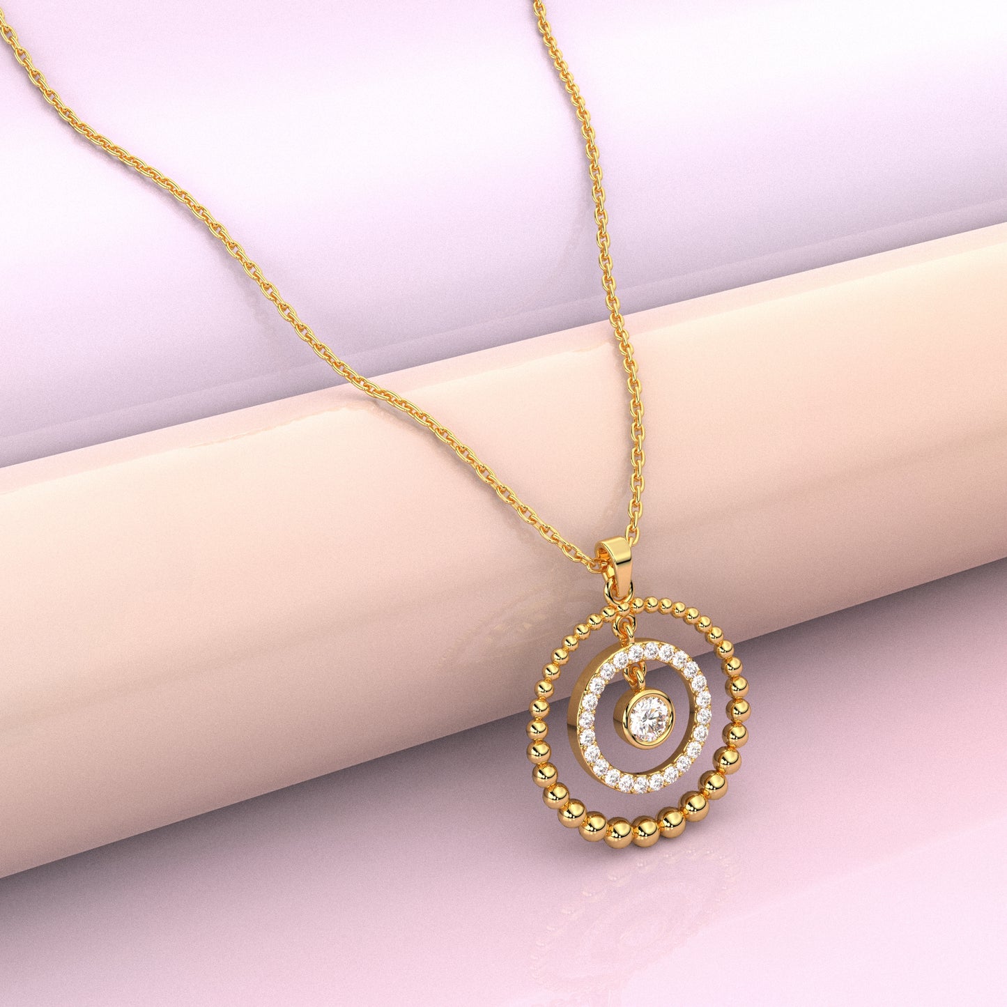 Round Beed Moissanite Diamond 925 Silver Necklace