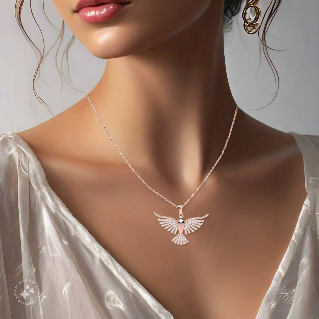 Bird Fly 925 Silver Rose Gold Necklace