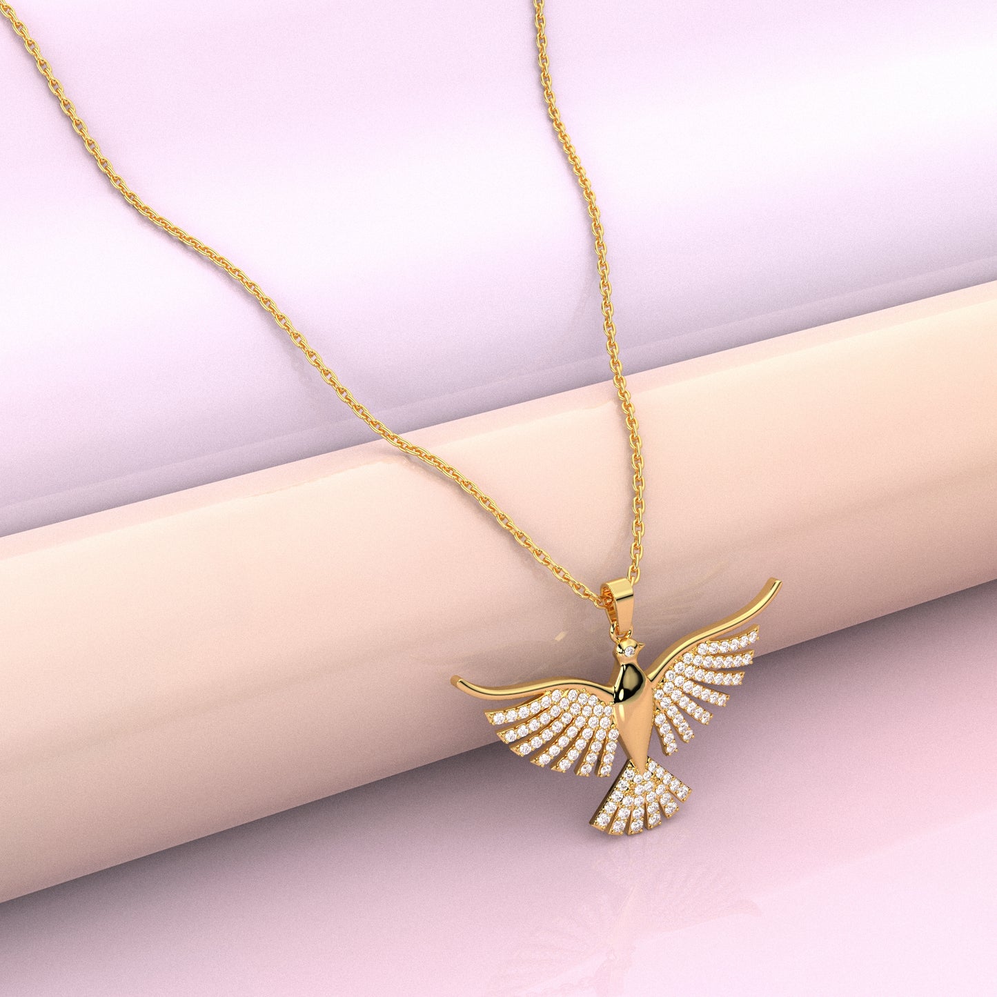 Bird Fly 925 Silver Yellow Necklace