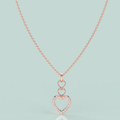 Rose gold Triple Heart Moissanite Diamond 925 Silver Necklace