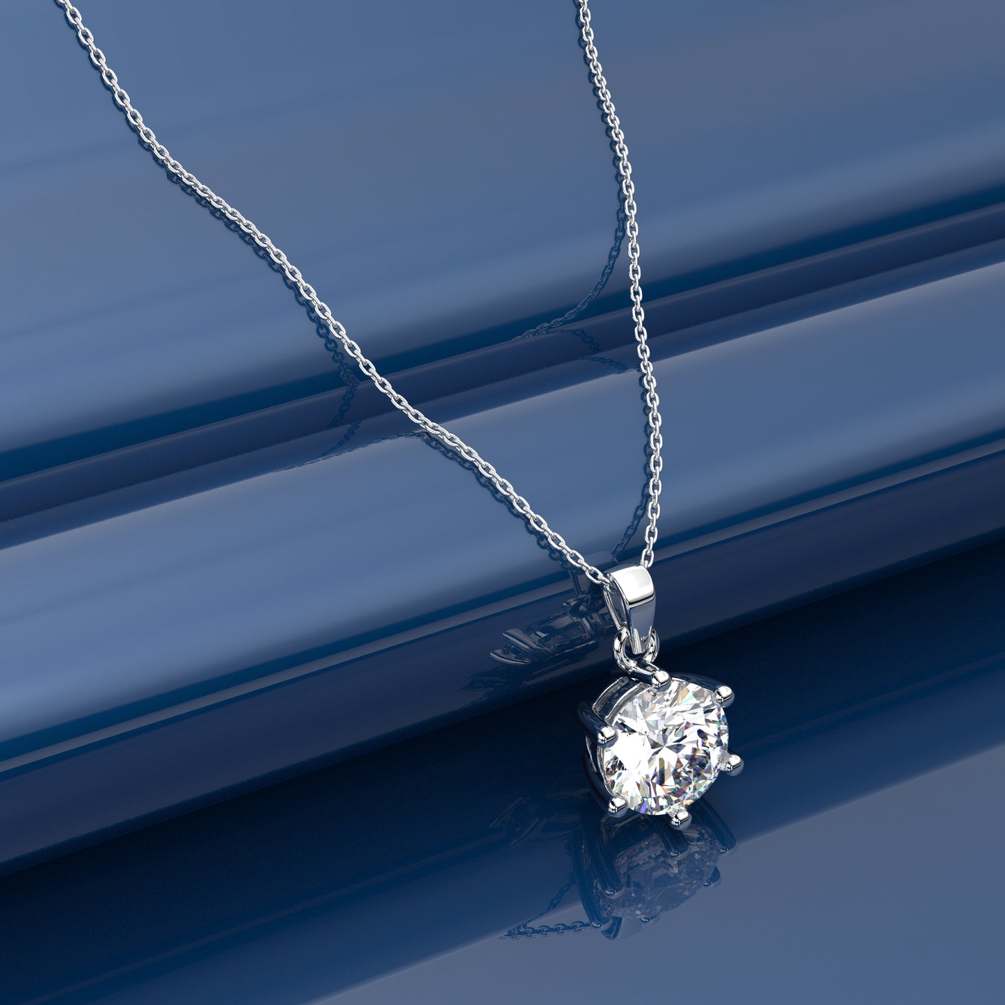 Solitaire Round 925 Sterling Silver Necklace