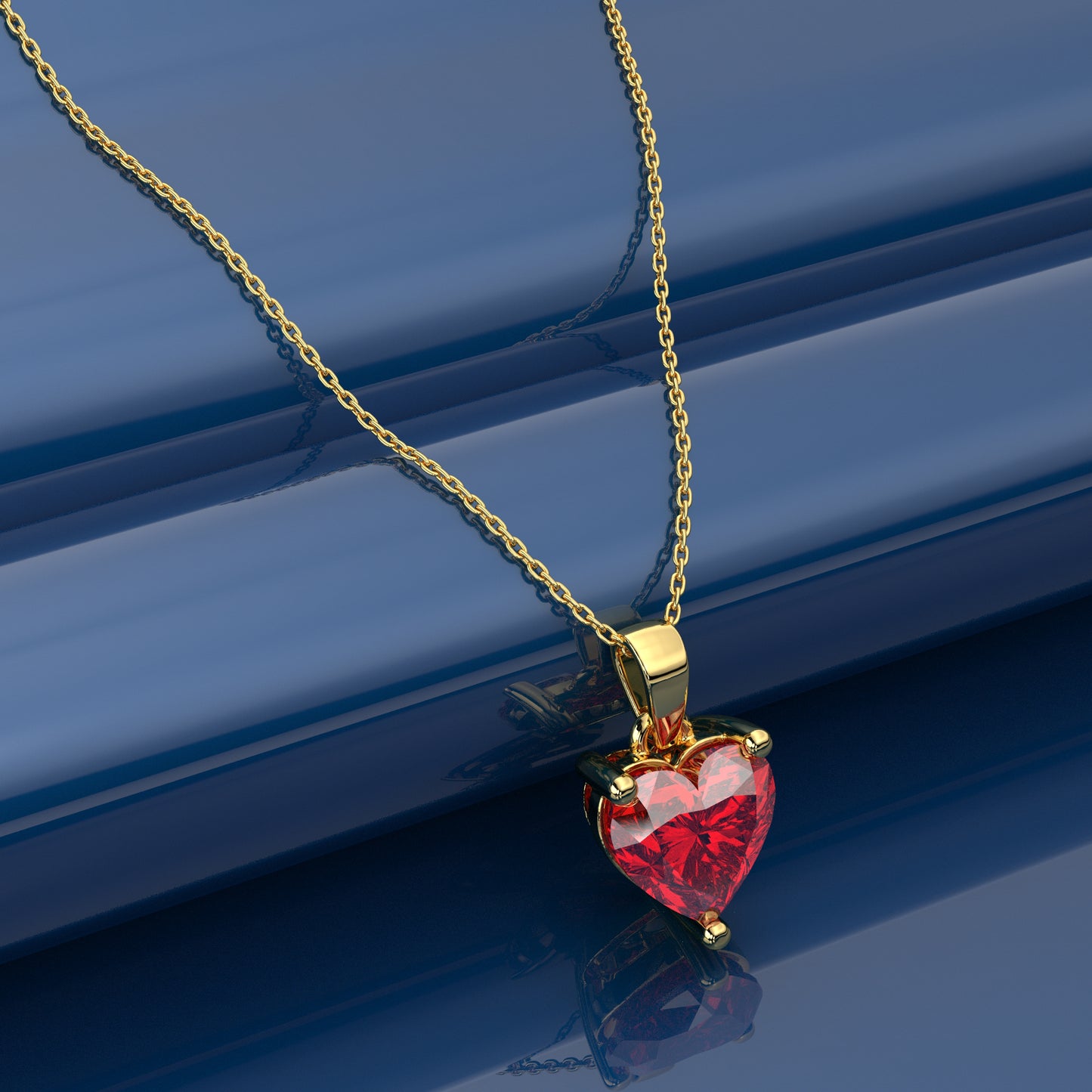 Ruby Heart 925 Silver Yellow Gold Necklace