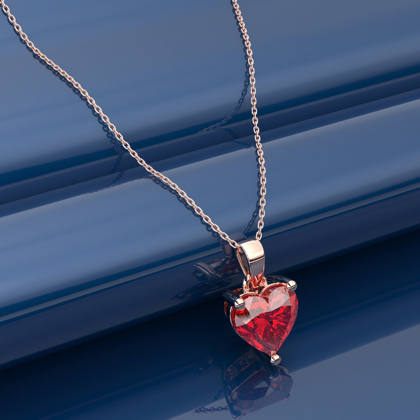 Ruby Heart 925 Silver Rose Gold Necklace