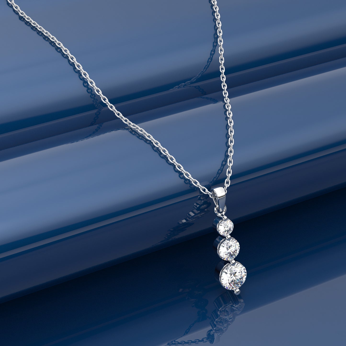 Three Stone 925 Sterling Silver Necklace