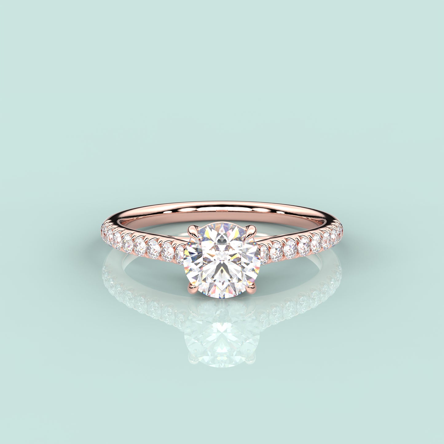 Rose gold Solitaire 925 Silver Round Ring