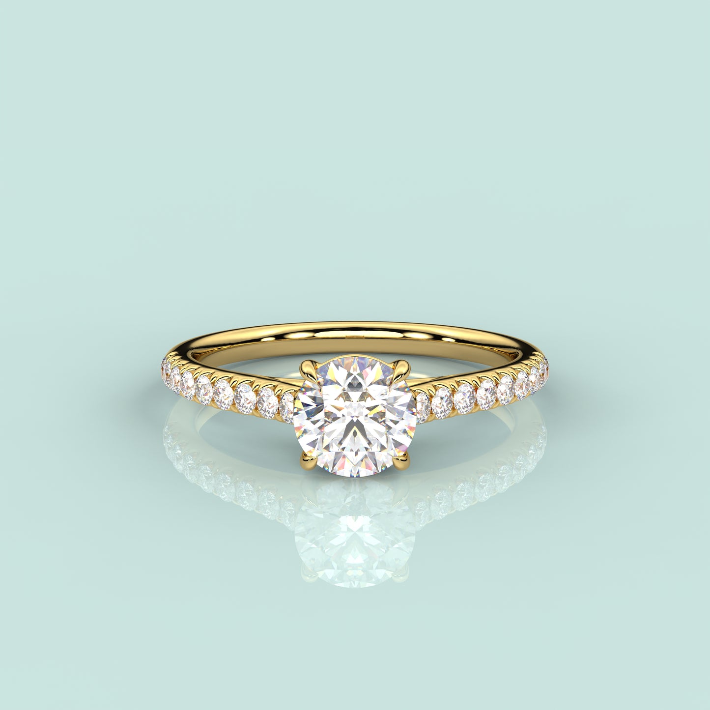 Yellow gold Solitaire 925 Silver Round Ring