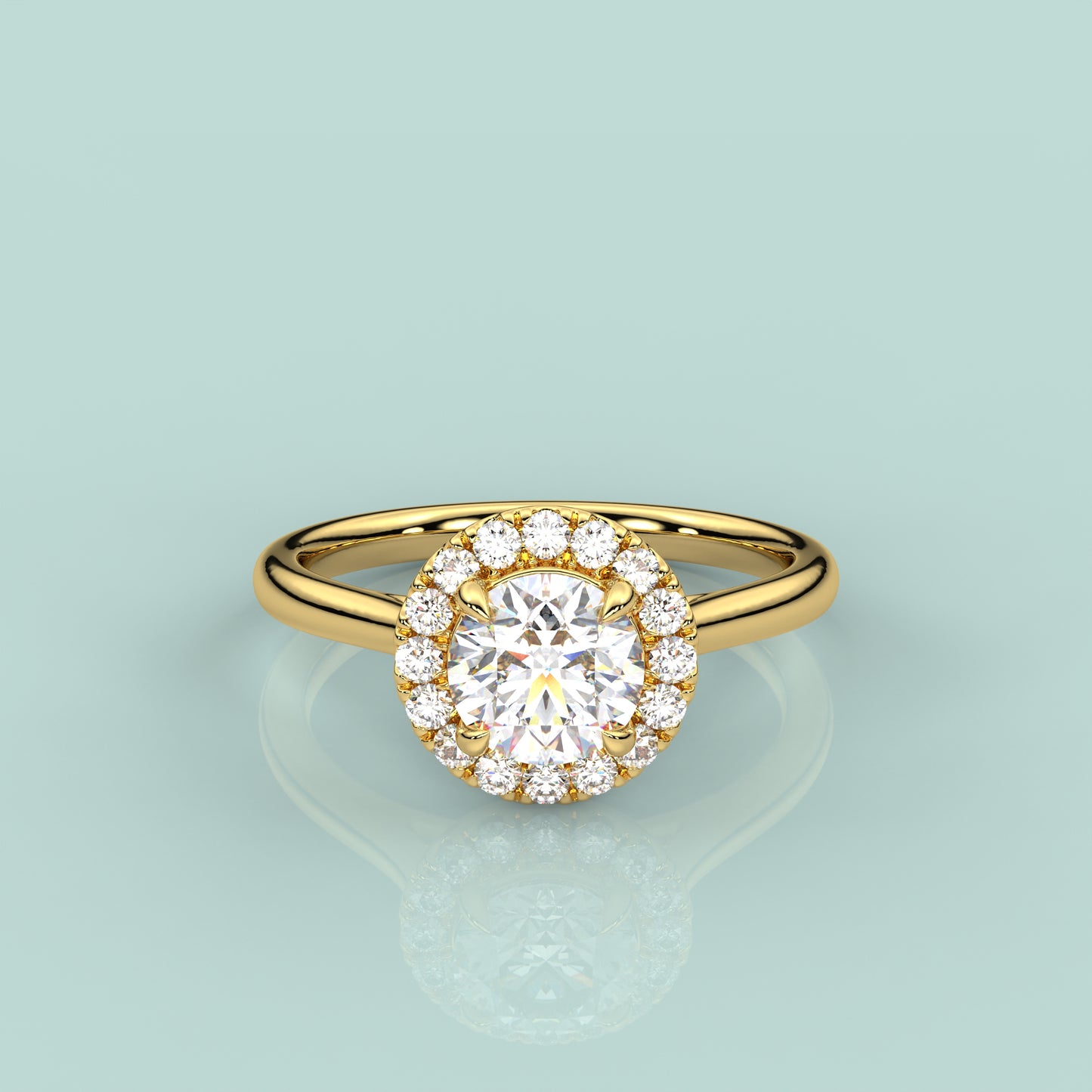 Yellow gold Diamond 925 Silver Round Ring