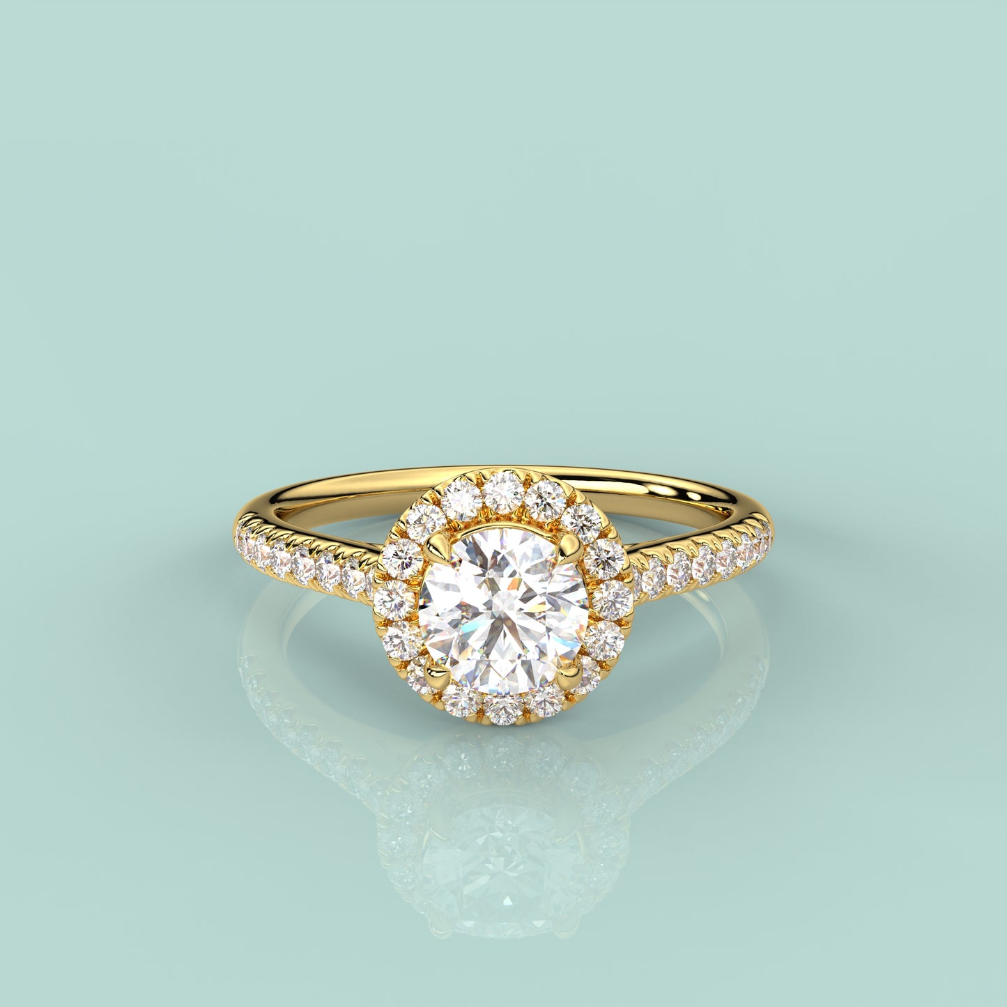 Yellow gold Solitaire 925 Silver Round Ring