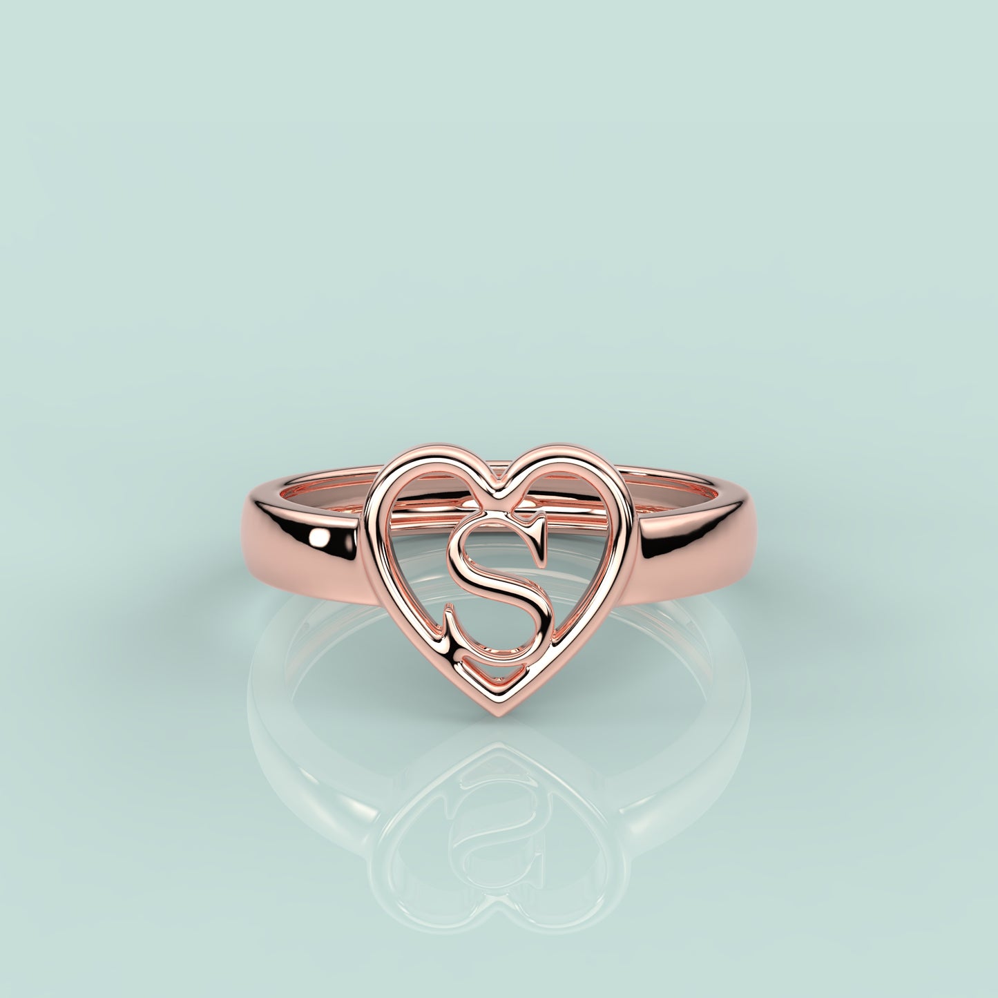 S Heart Rose gold 925 Silver Ring