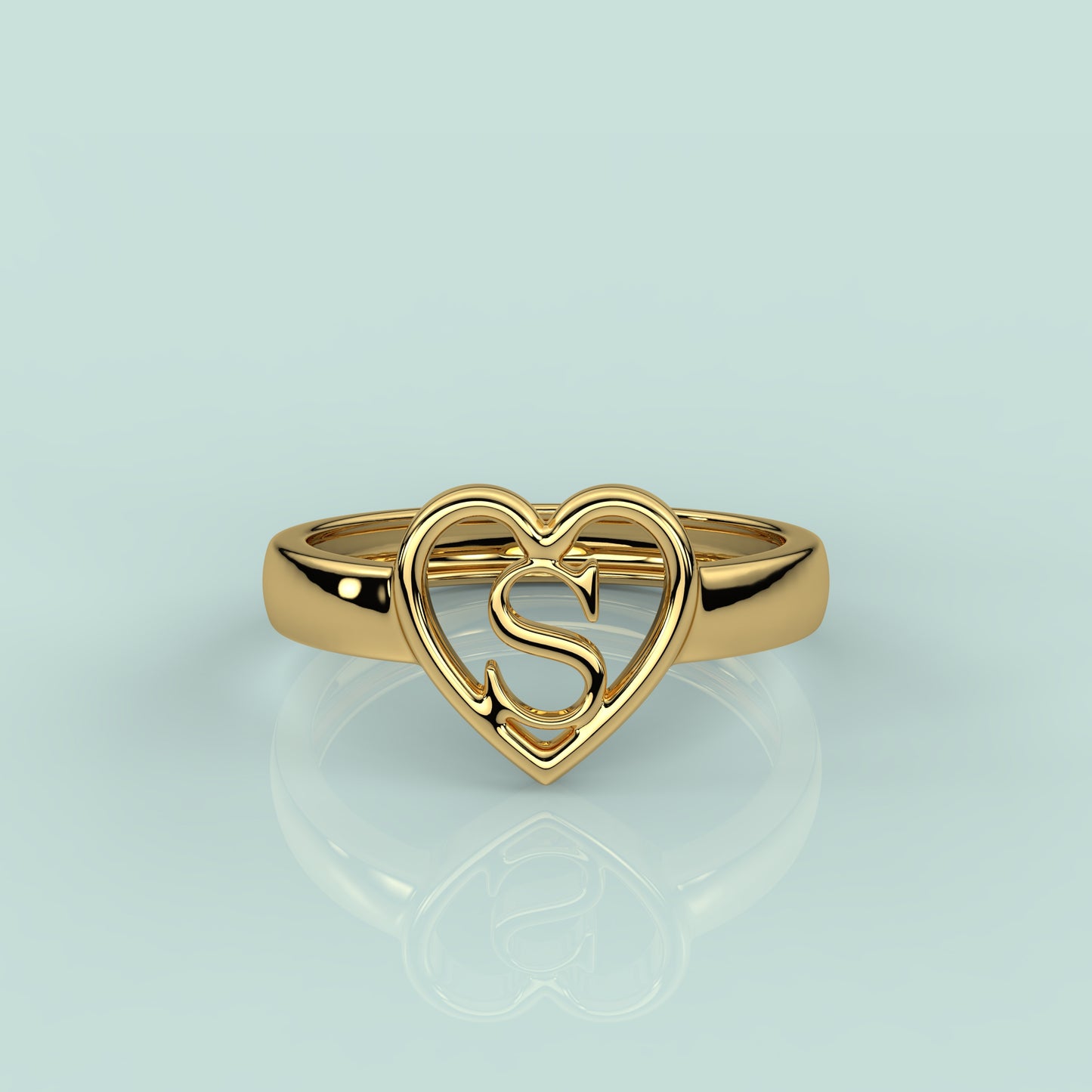 S Heart Yellow gold 925 Silver Ring