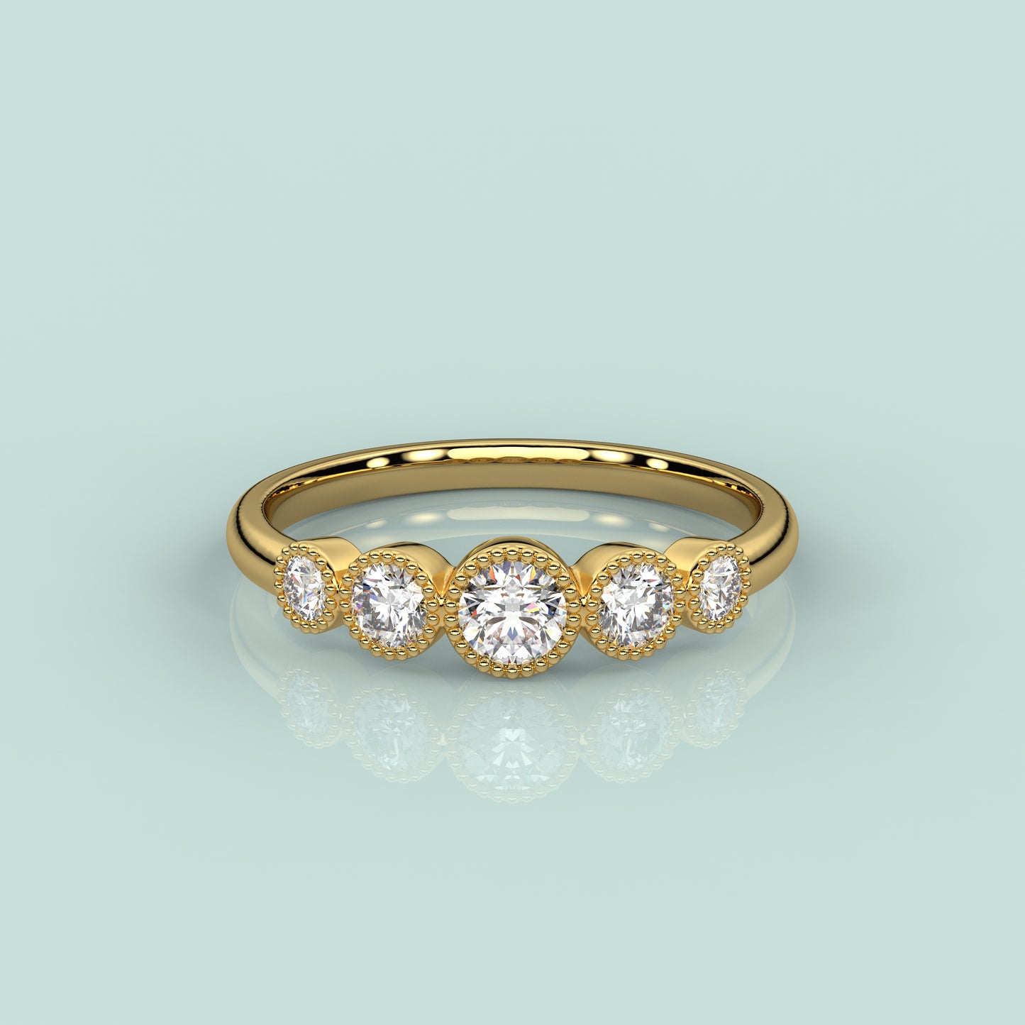 Yellow gold Five stone 925 Silver Ring