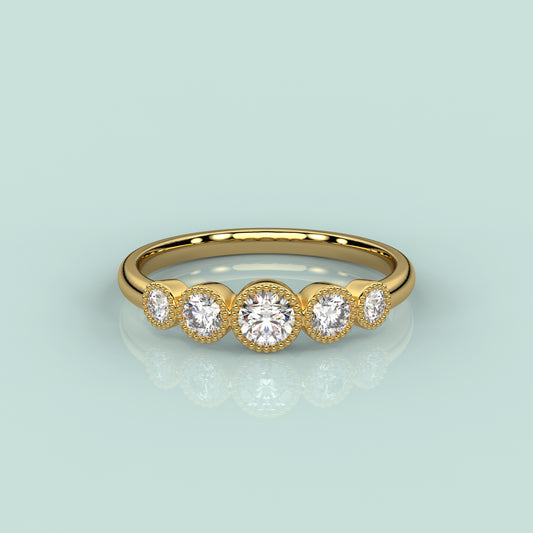 Yellow gold Five stone 925 Silver Ring