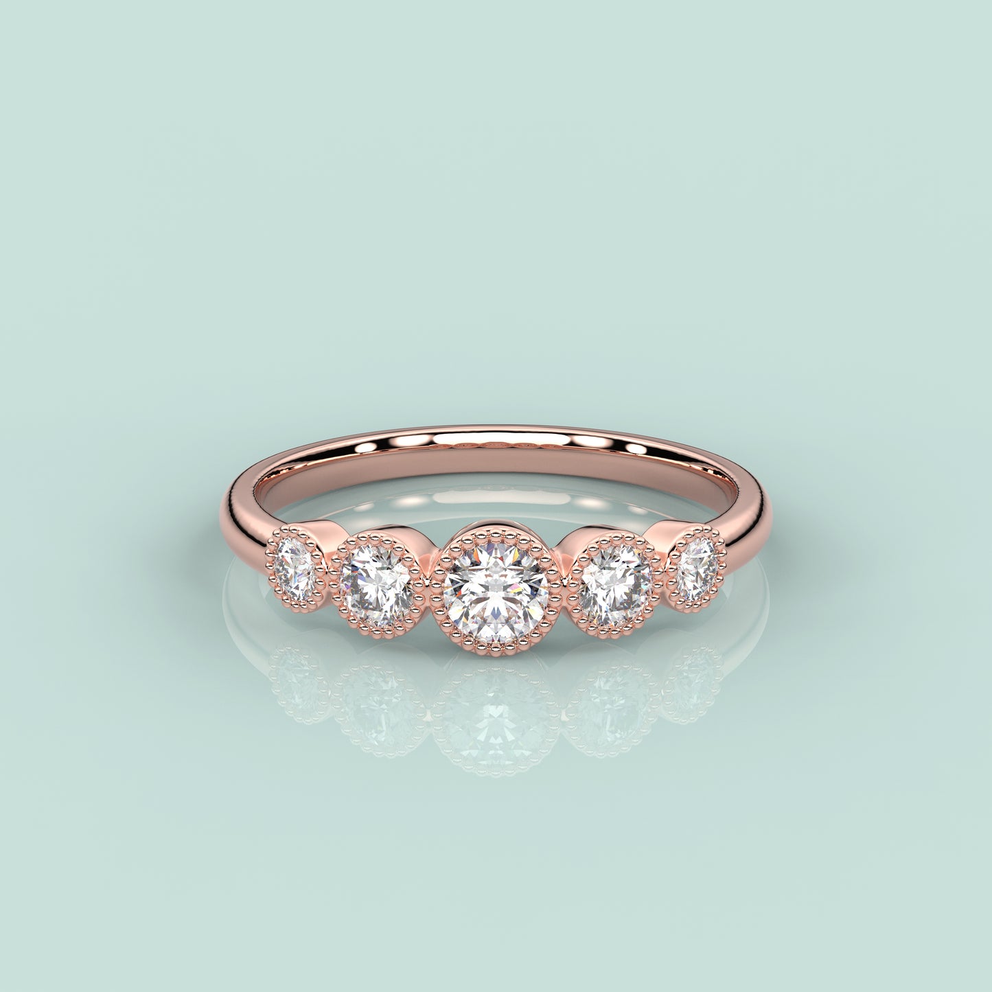 Rose gold Five stone 925 Silver Ring