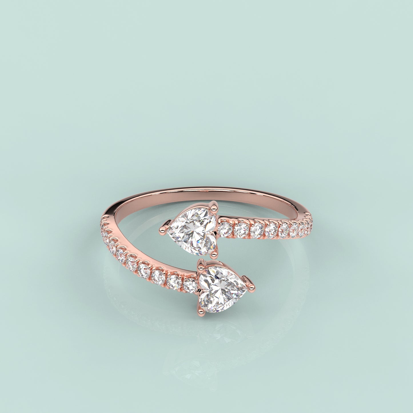 Rose gold Two Heart 925 Silver Ring