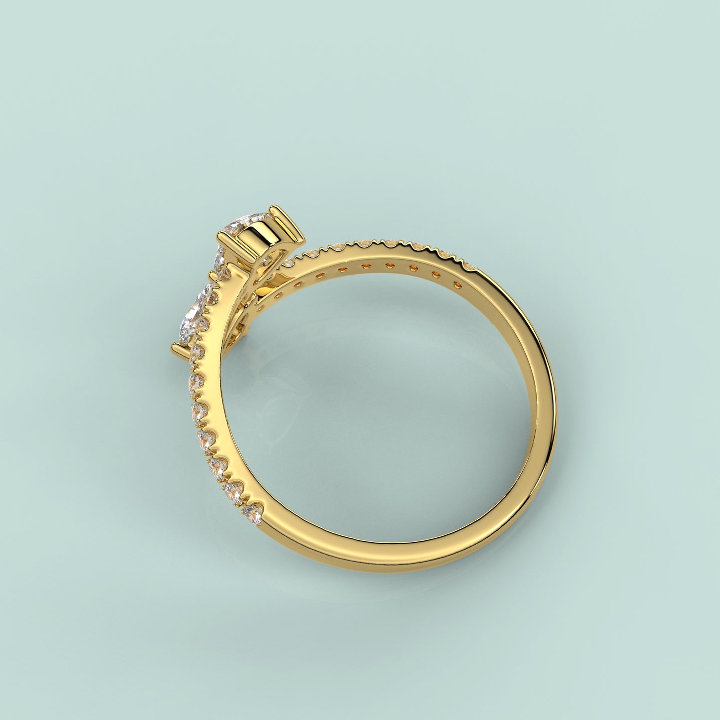 Yellow gold Two Heart 925 Silver Ring