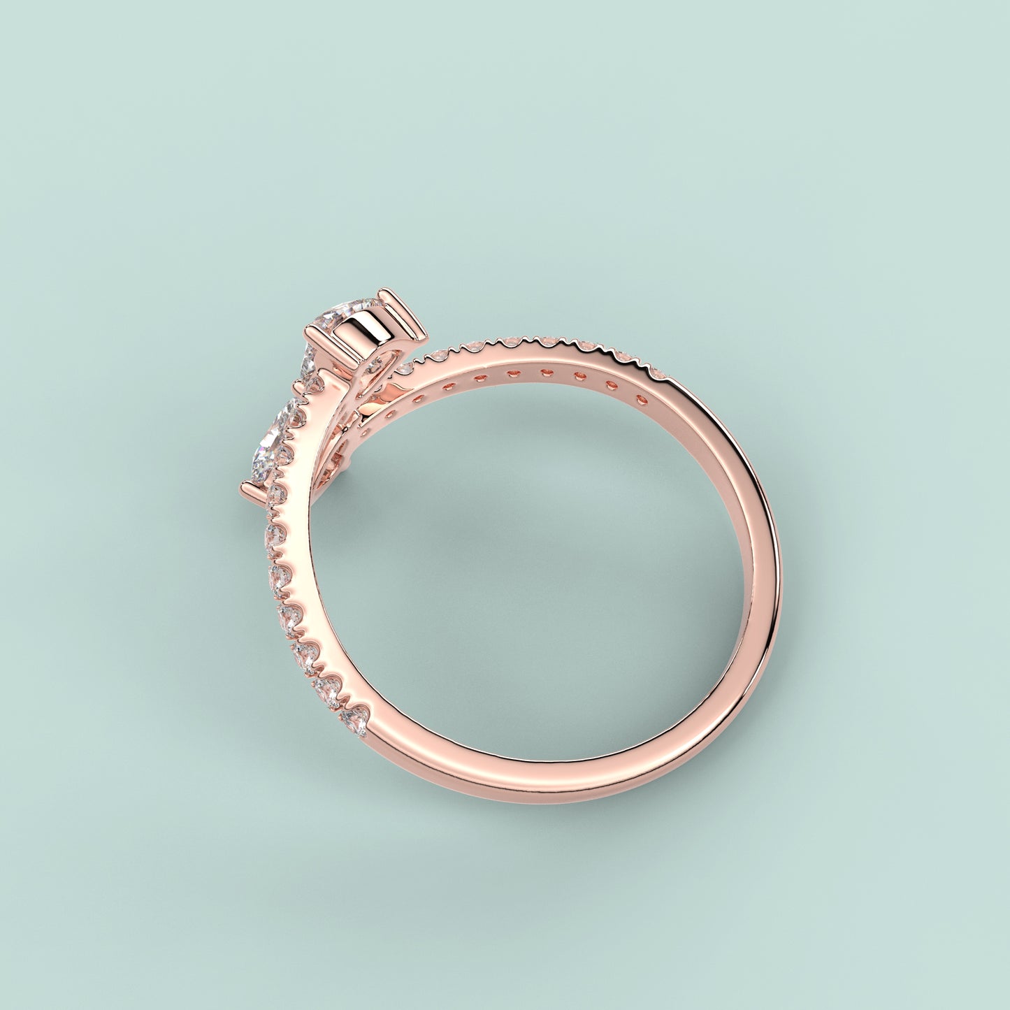 Rose gold Two Heart 925 Silver Ring