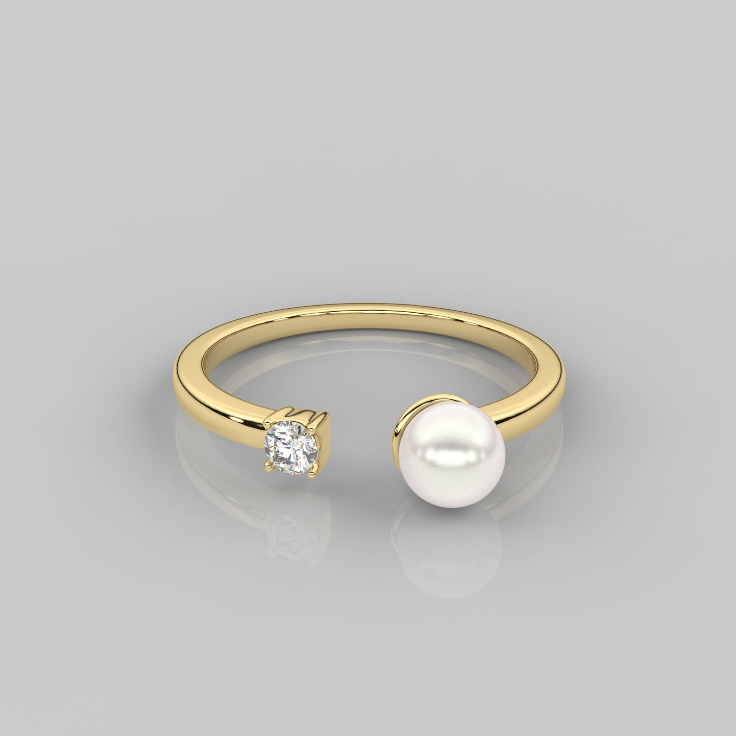 Yellow gold Opened Pearl 925 Silver Ring