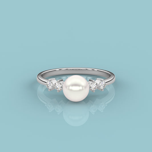 Pearl With Moissanite Diamond 925 Silver Ring