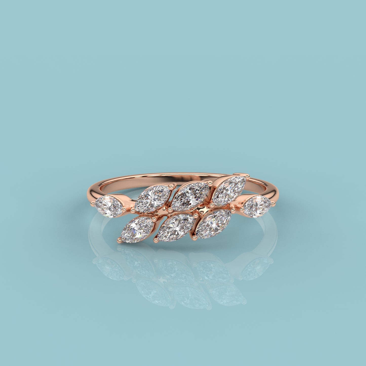 Rose gold Leaf Marquise 925 Silver Ring