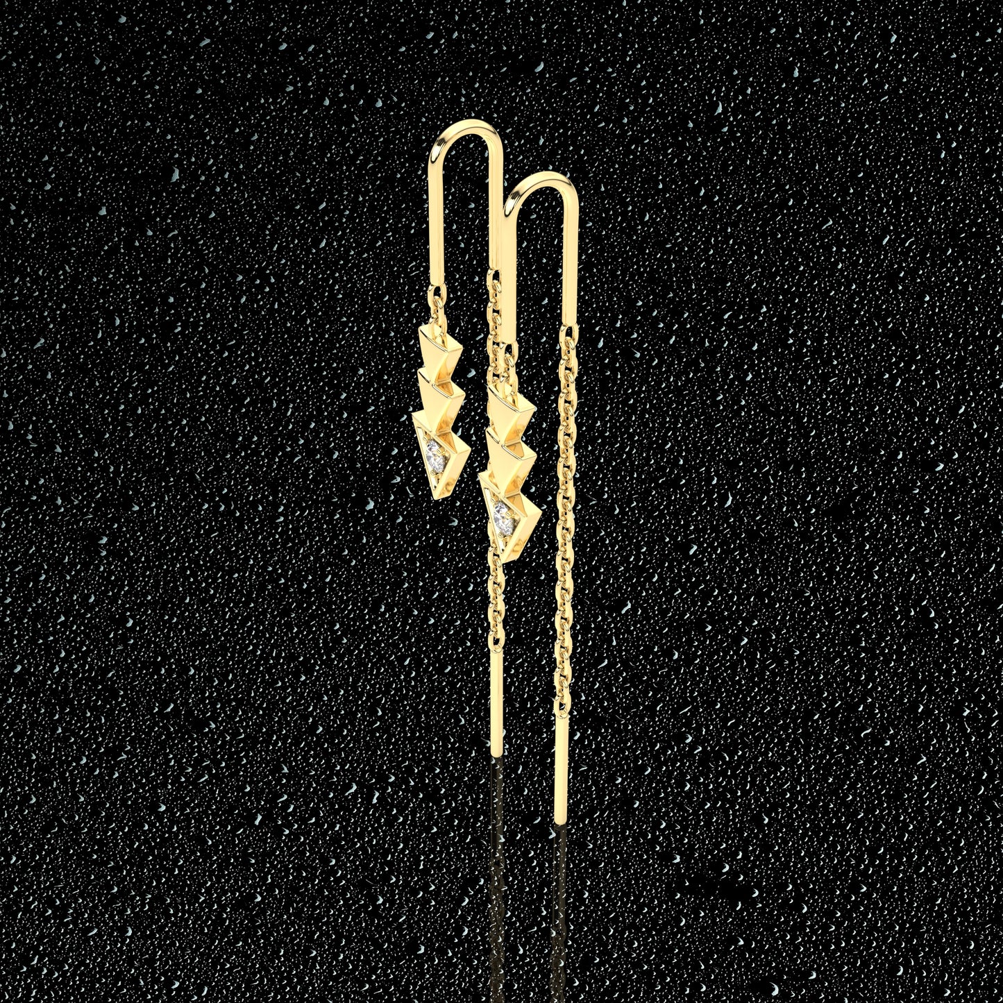 Yellow gold Three tringle Sui Dhaga 925 silver Earring