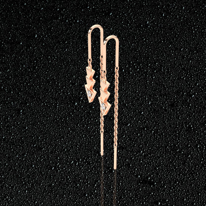 Rose gold Three tringle Sui Dhaga 925 silver Earring