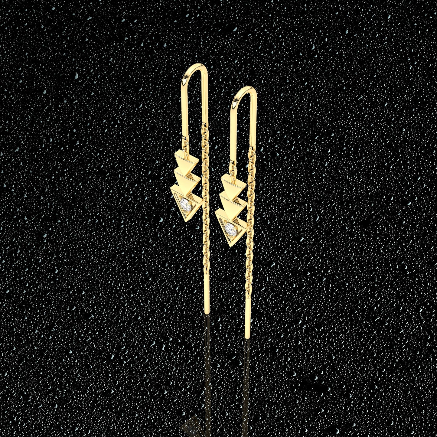 Yellow gold Three tringle Sui Dhaga 925 silver Earring