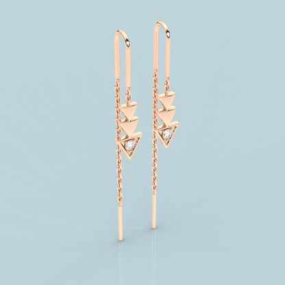 Rose gold Three tringle Sui Dhaga 925 silver Earring