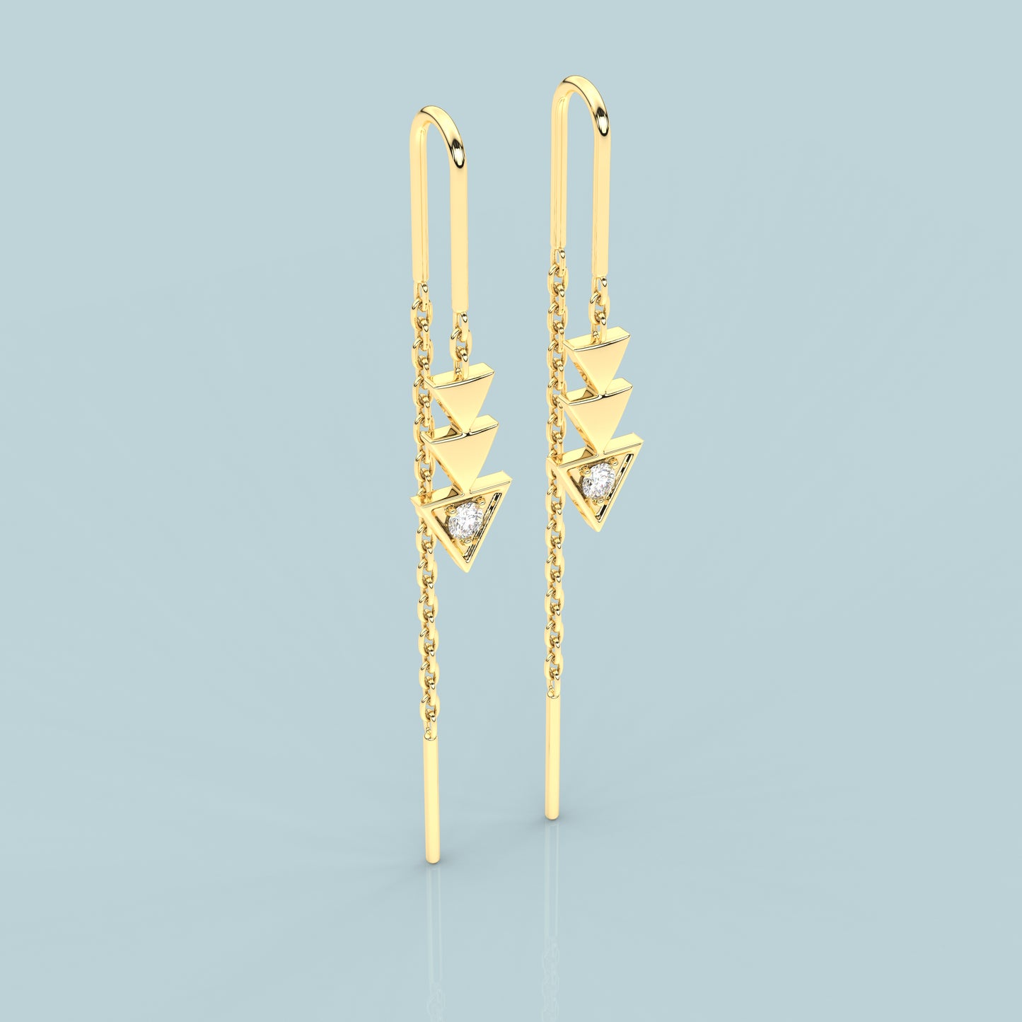 Yellow gold Three tringle Sui Dhaga 925 silver Earring