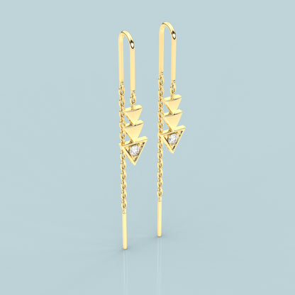 Yellow gold Three tringle Sui Dhaga 925 silver Earring