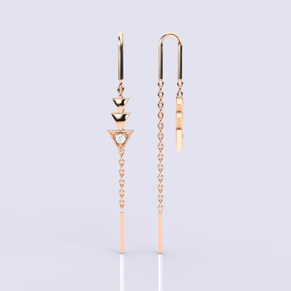 Rose gold Three tringle Sui Dhaga 925 silver Earring