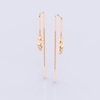 Rose gold Three tringle Sui Dhaga 925 silver Earring